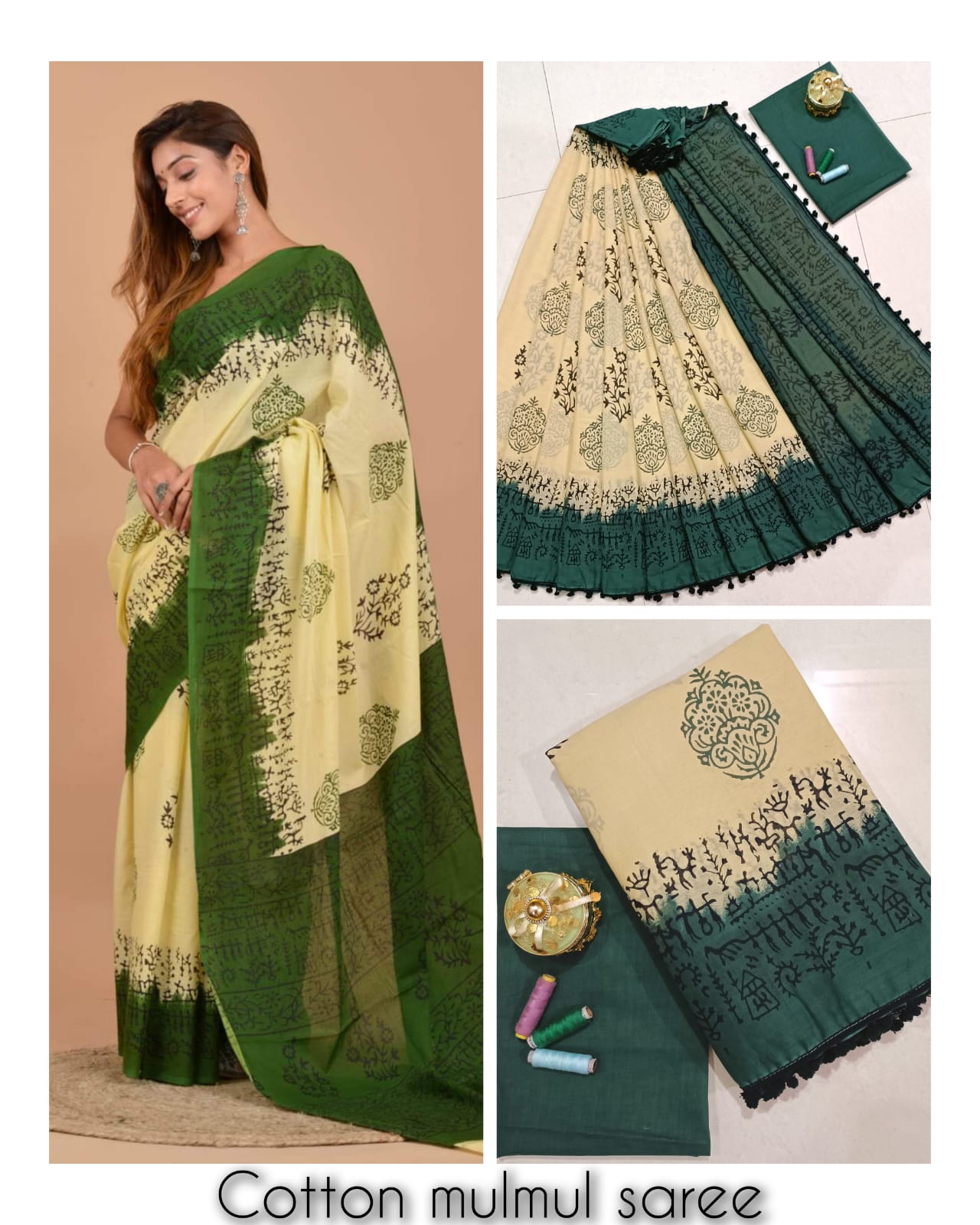 Hand block print Saree with blouse